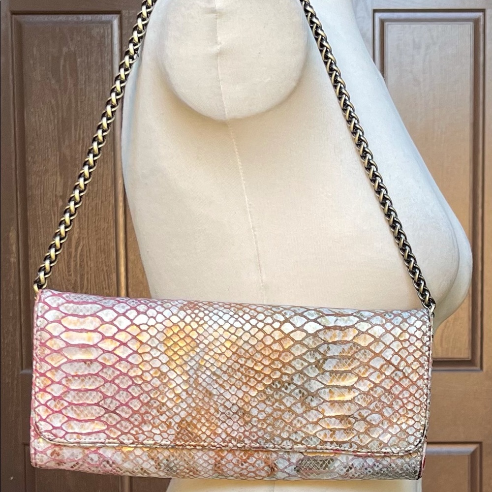 Inge Christopher Mauve Snake-Embossed Clutch Hand… - image 6